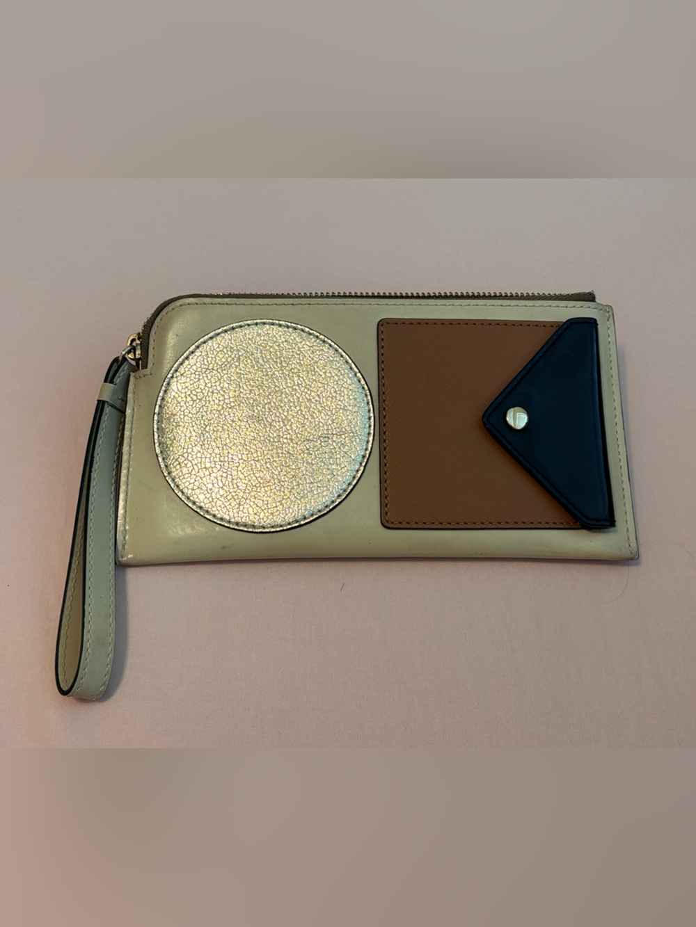 Orla Kiely patent metallic leather OK wristlet